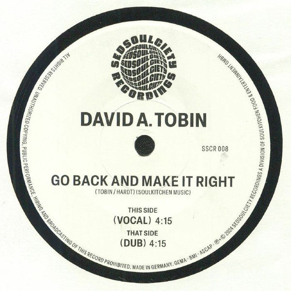 David A. Tobin - Go Back and Make It Right b/w Dub